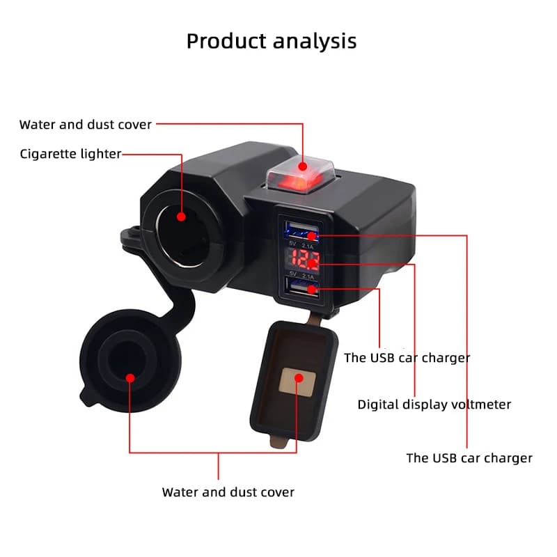 Nuovo Caricatore USB per Moto 5-12V con Accendisigari Impermeabile e Voltmetro