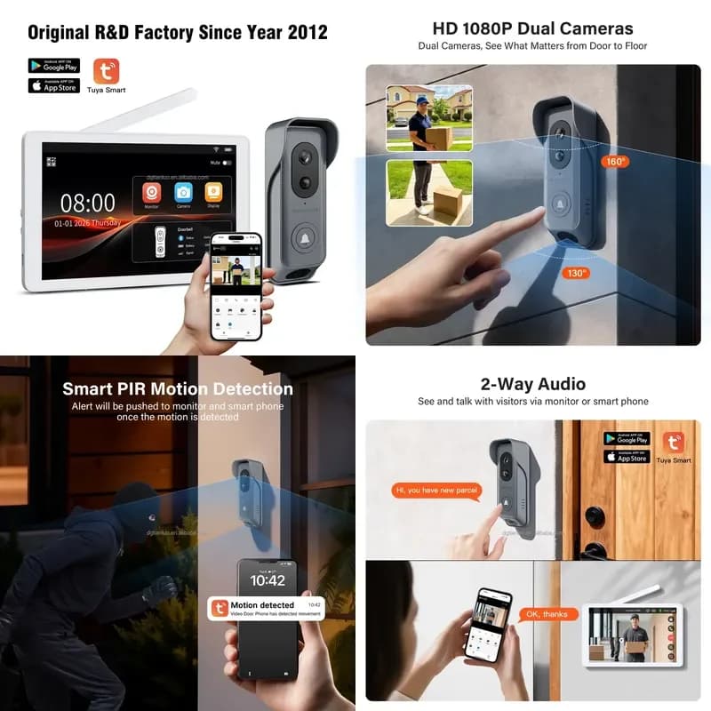 Dual Lens Video Door Phone Camera with 8 Inch Touch Screen 1080P Motion Detection 2.4G/5G WiFi App