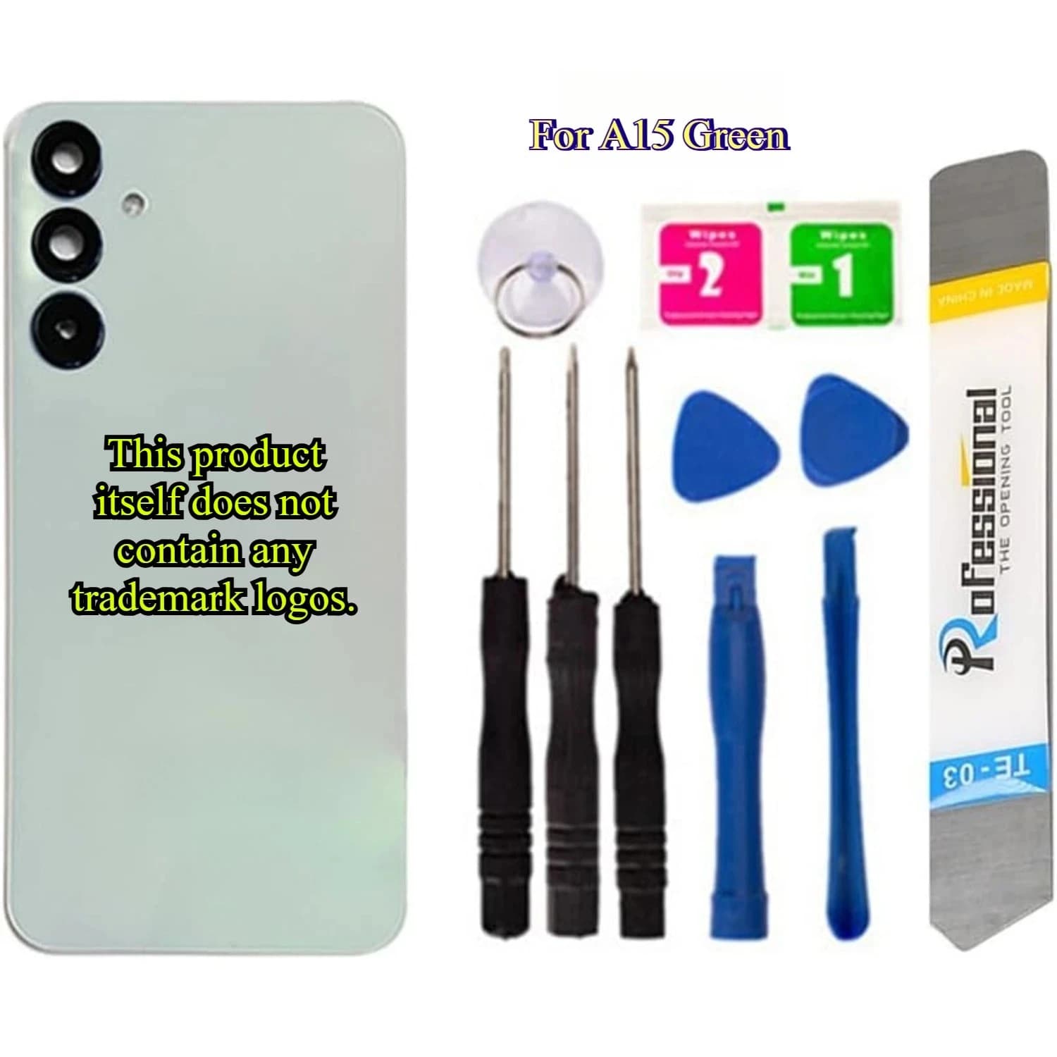 A15 5G White Back Kit – No Logo Glass Door, Camera Lens, Tape, Tools for SM-A156