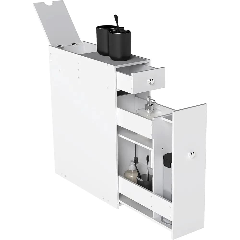 Armadietto Salvaspazio Stretto con Portarotolo, Bianco