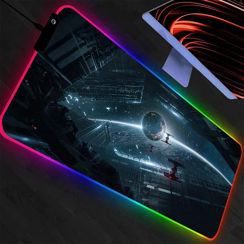 Tappetino per mouse con retroilluminazione RGB Star Wars Anime Gabinete Gamer Computer Tappetino da scrivania a LED Tastiera Accessori da gioco Mousepad animazione