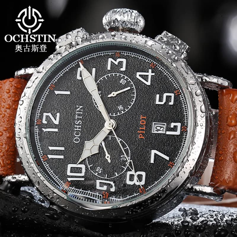 OCHSTIN Orologio da polso al quarzo da uomo con cinturino in vera pelle Orologio da uomo con movimento multifunzionale impermeabile Orologio impermeabile da uomo