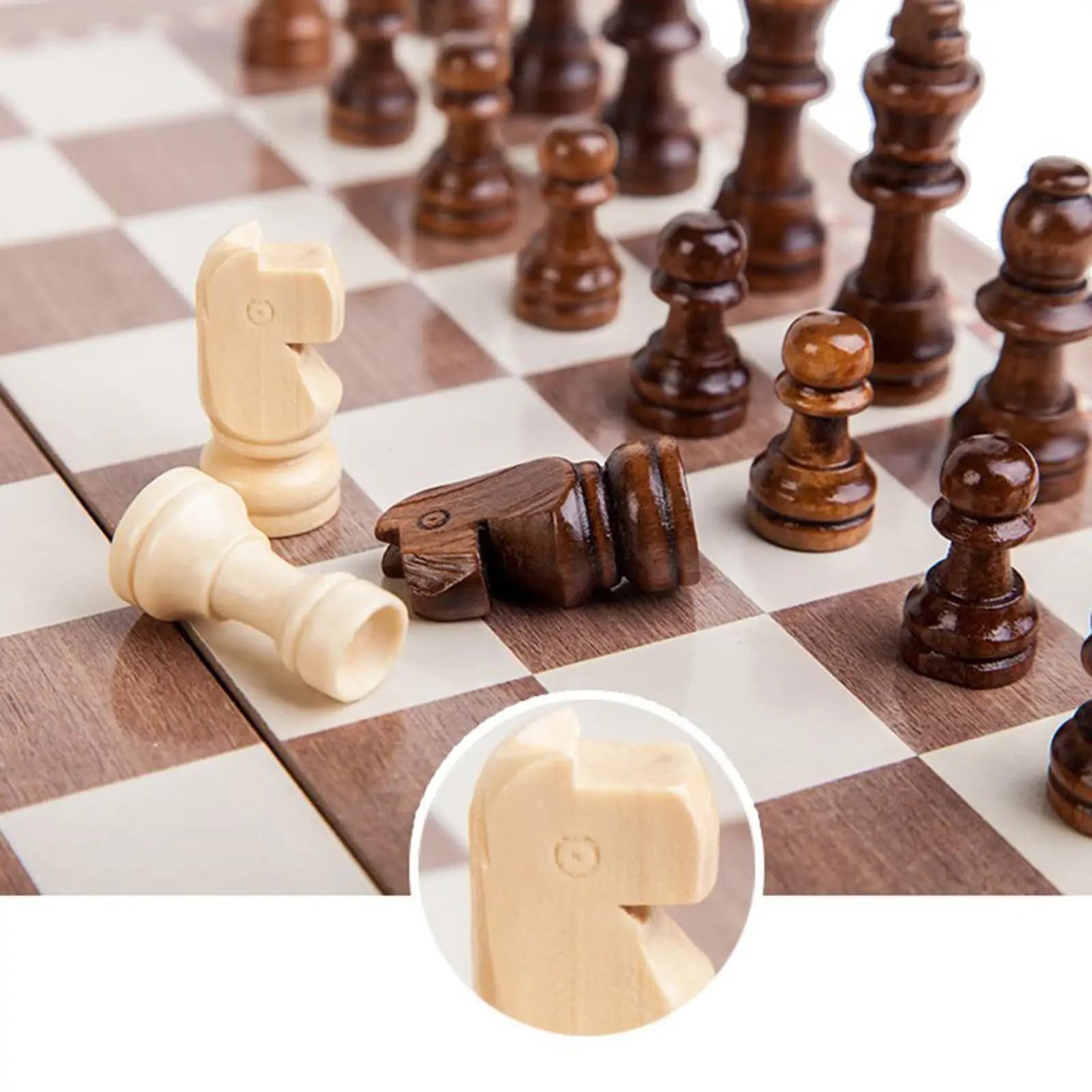 Folding Board Game Wooden Chess Set Chess Checkers Backgammon 3 in 1 for Home Travel 11.8x11.8inch