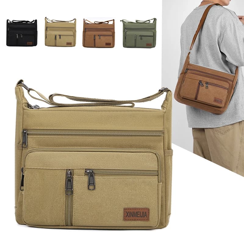 Fashionable and Casual Men's Shoulder Bag, Multi Compartment Canvas Crossbody Bag, Suitable for Daily Outings, Travel, Commuting
