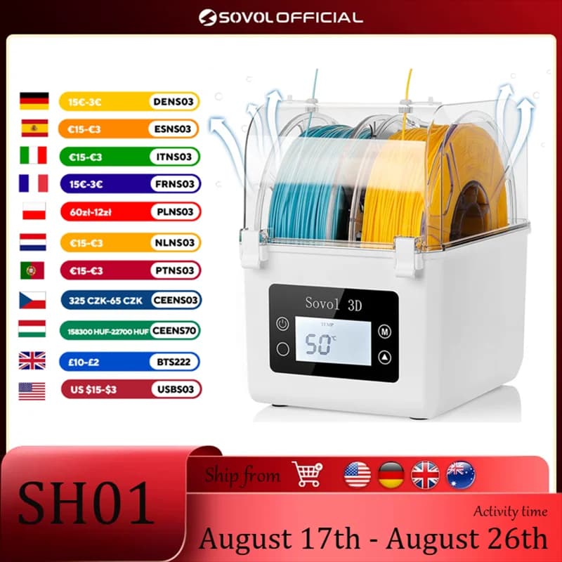 Sovol 2 rolls of dehydrated filament support coil filaments dry box for 3D printer material ABS PLA PETG TPU FDM 1.75 mm, 2,85 mm