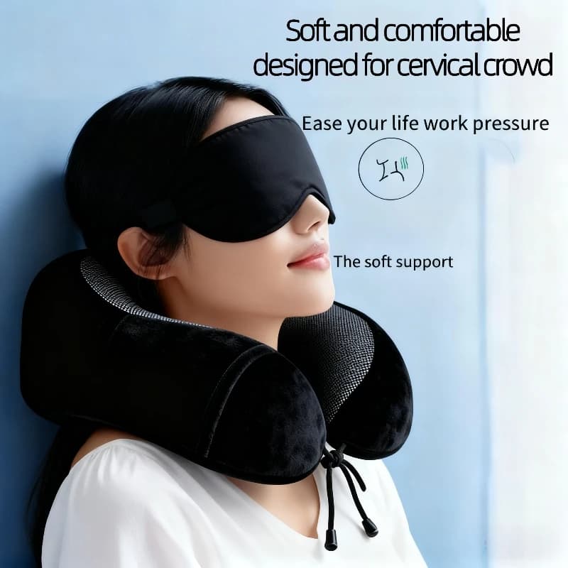Cuscino per il collo da viaggio portatile Memory Foam Cuscino per il sonno morbido regolabile in stile lumaca a forma di U per auto, aereo, treno, ufficio, Jet Sleep