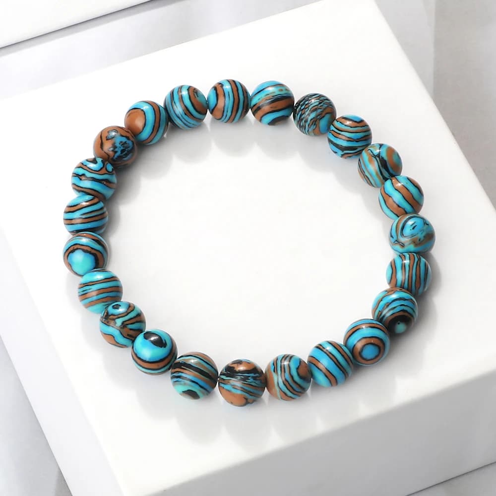New Blue Malachite Natural Stone Bracelets Women Men Chakra Prayer Mala Buddhist Beads Bracelet Bangle Yoga Strand Charm Jewelry