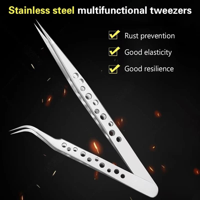 2pcs Industrial Tweezers Electronics Anti-static Curved Straight Tip Precision Stainless DIY Hand Tools Sets Forceps Phone Repai