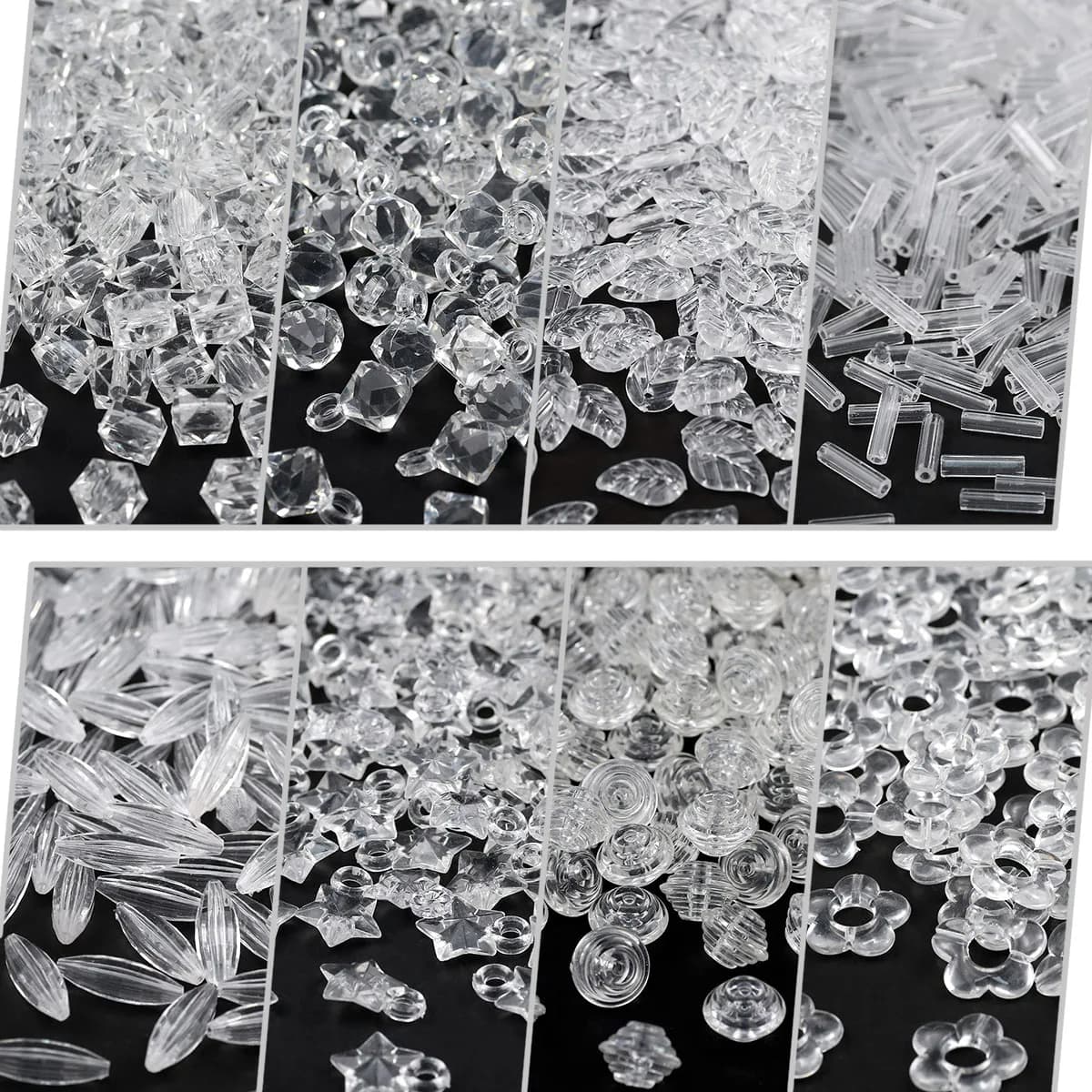 Multi-Style White Transparent Acrylic Flower Geometric Glass Spacer Beads For Jewelry Creation, DIY Keychain Accessories