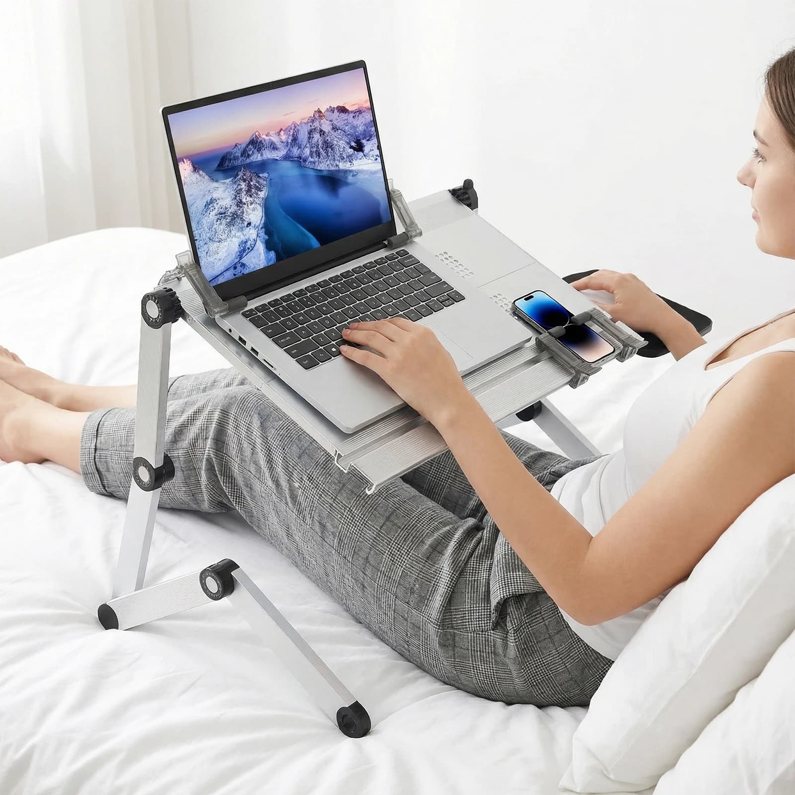 Supporto Pieghevole per Laptop Regolabile in Altezza, per Divano, Letto e Pavimento