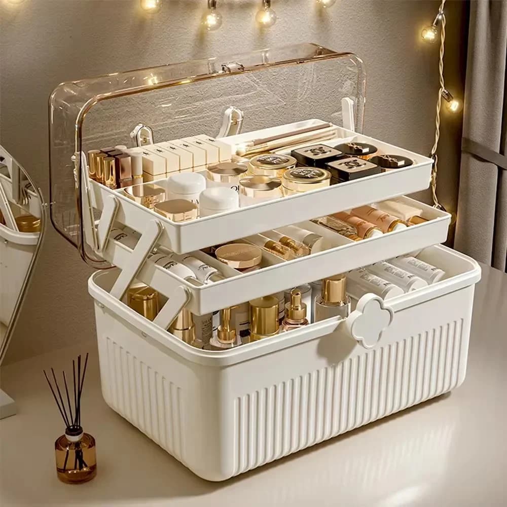 Large Capacity Makeup Storage Organizer Dust-proof Skincare Storage Box for Lipstick Eyeshadow Cosmetic Medicine Organizer