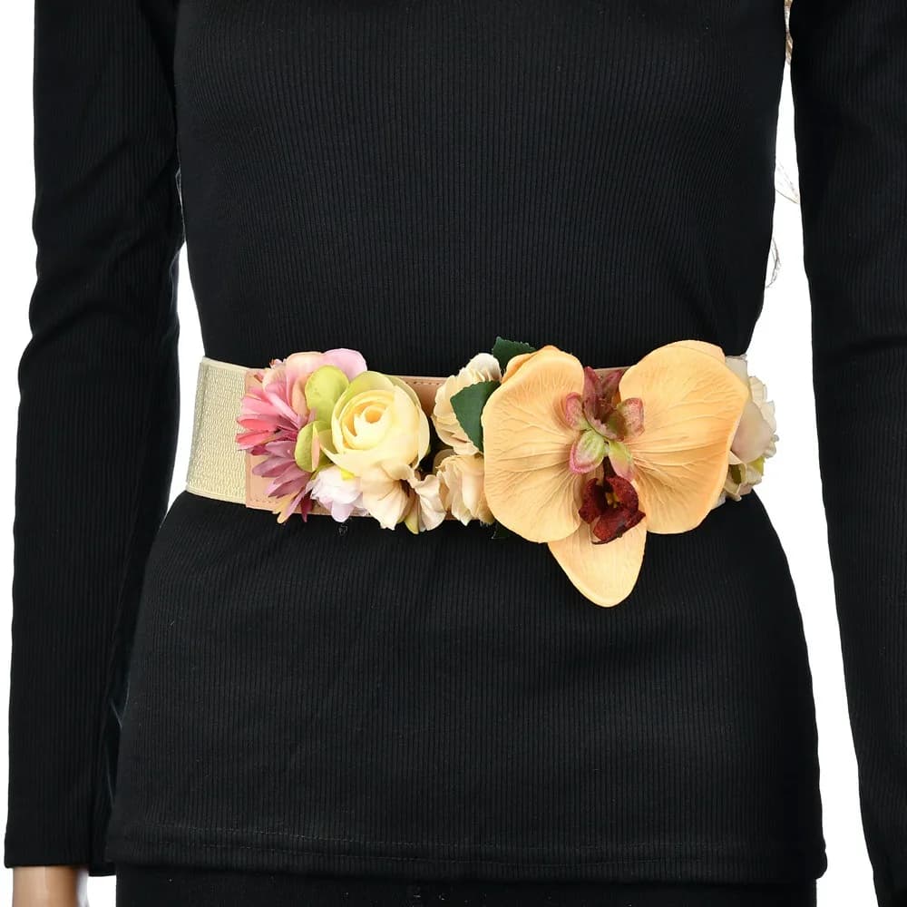Original Design Handmade Flower Elastic Woven Belt Bohemian Fashion Holiday Style Wide Belt Bridal Wedding Accessories