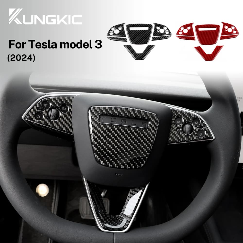 Real soft carbon fiber for Tesla Model 3 Highland 2024 steering wheel frame cover Trim interior car accessories