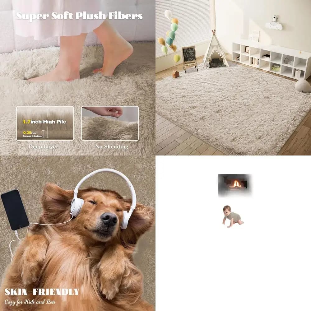 8x10 Plush Mat - Soft, Washable, Soft Living Room Mat, Bedroom, Bedroom, Games Room