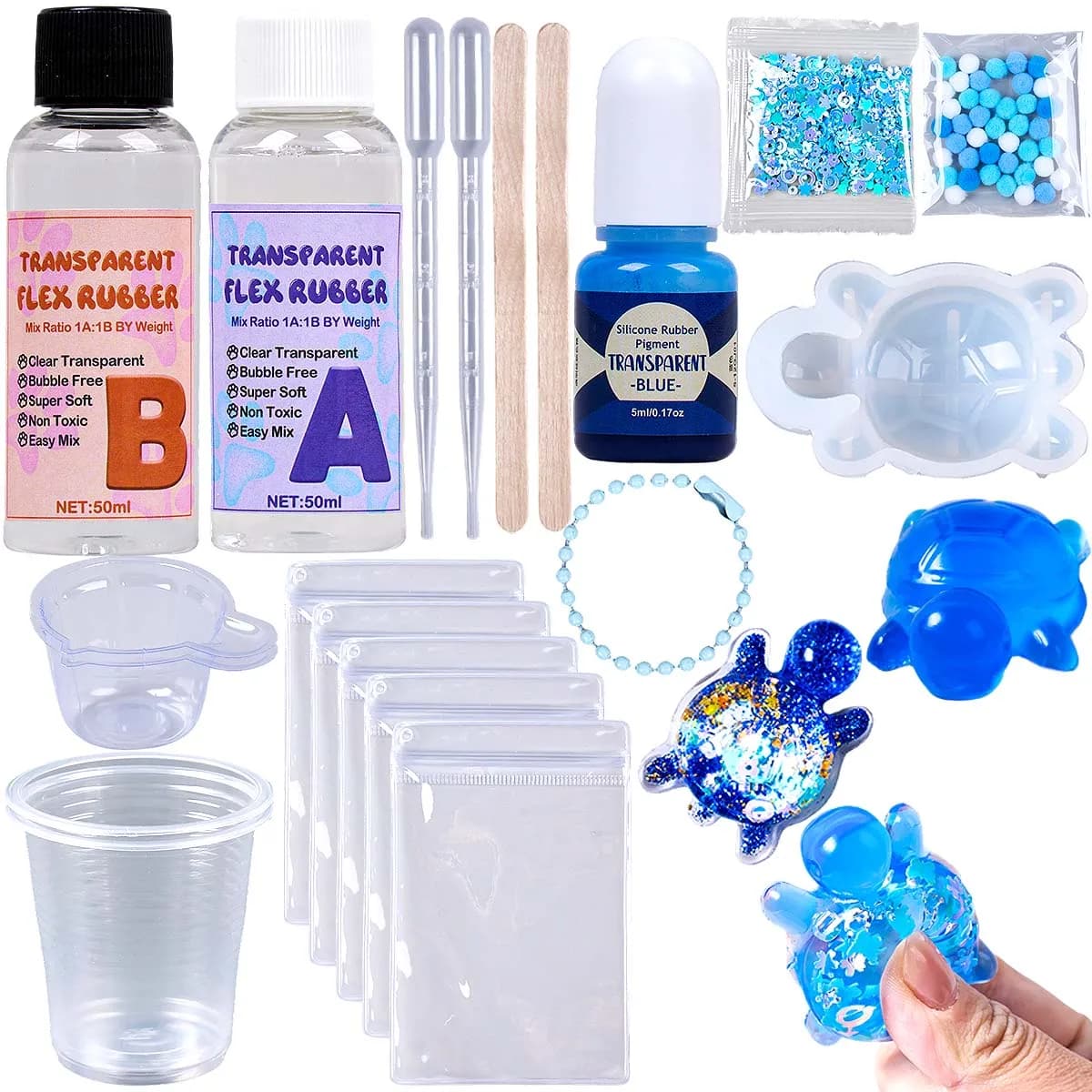 Kit Squishy Taba 50ml Resina Epossidica Colla 1:1 AB Gel Morbido Liquido 3D Stampo Silicone Tartaruga Carina Giocattoli Antistress Fai da Te Regalo