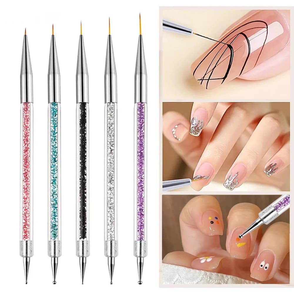 Set di 5 Pennelli a Strisce per Nail Art, Strumento per Dotting, Applicatore di Strass, Accessori per Unghie per Bellezza e Salute