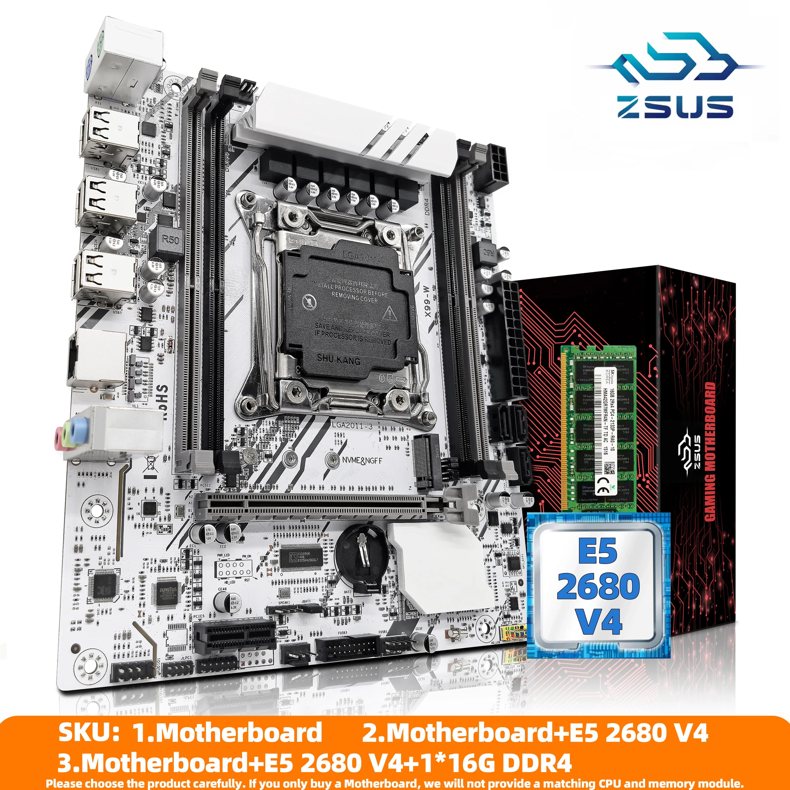 Kit set scheda madre ZSUS X99-W con CPU LGA2011-3 Xeon E5 2680V4 DDR4 16 GB (1 * 16 GB) 2133 MHZ Memoria RAM NVME M.2 SATA