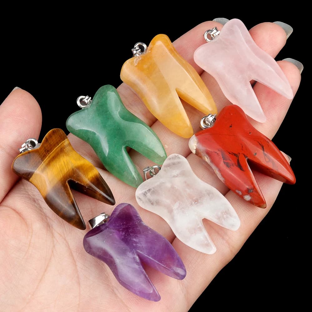 32x20mm ciondolo a forma di dente carino pietra naturale cristallo quarzo rosa Charms per gioielli che fanno accessori per orecchini collana fai da te
