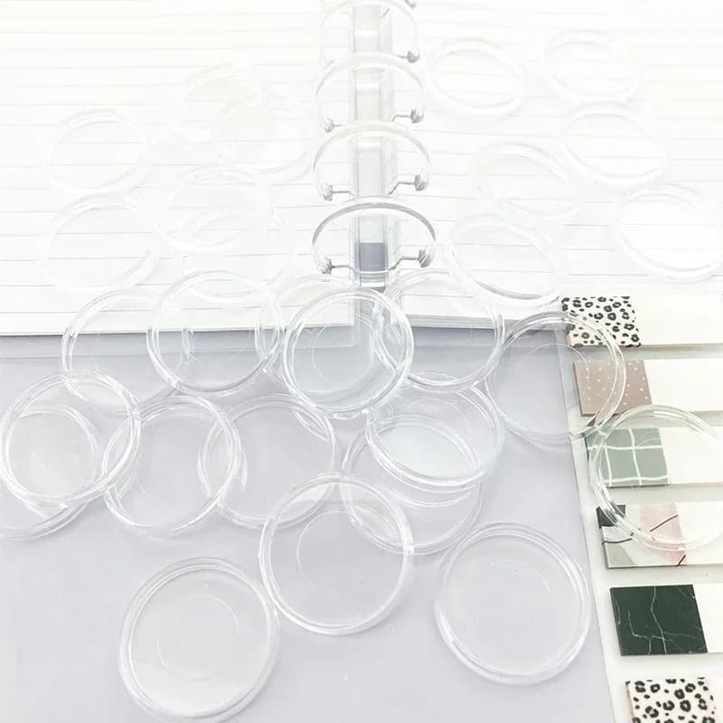 100 pz Dischi di Plastica Super Trasparente Rilegatura Disco Raccoglitore Sciolto Foglie Planner Disco Rilegato Notebook Dischi Fungo Foro Raccoglitore Anelli