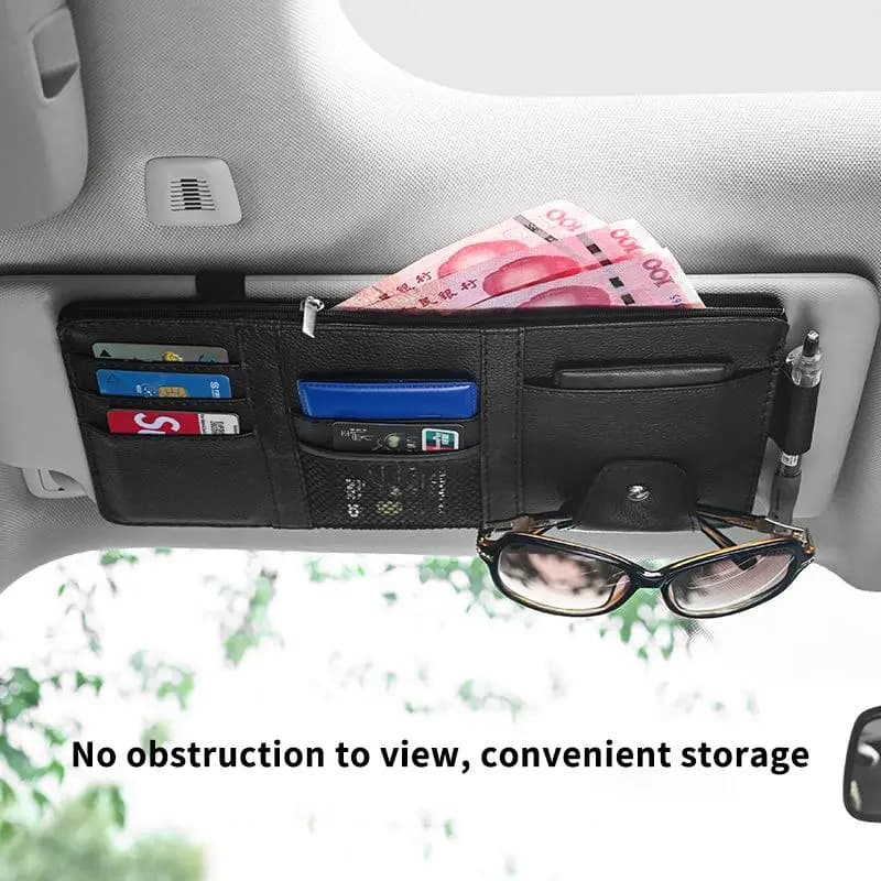 Borsa portaoggetti per parasole in pelle PU, multi-tasca con cerniera, organizer per visiera auto, porta occhiali da sole per accessori interni auto