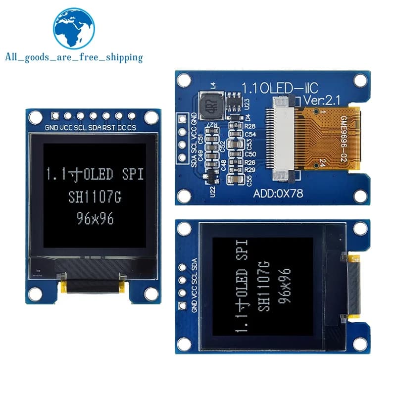 Display OLED da 1,1 pollici 96×96 Modulo LCD Interfaccia SPI SH1107 7PIN LCD Modulo schermo verticale OLED da 1,1 " bianco per Arduino