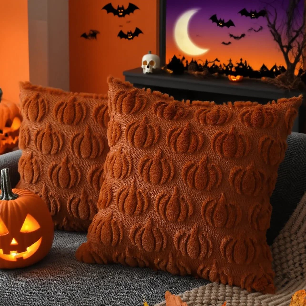 Fodere per cuscini con zucca ruggine autunnale 18x18 Fodera per cuscino con decorazioni autunnali Federa ricamata in finta lana per divano letto Decorazioni per la casa