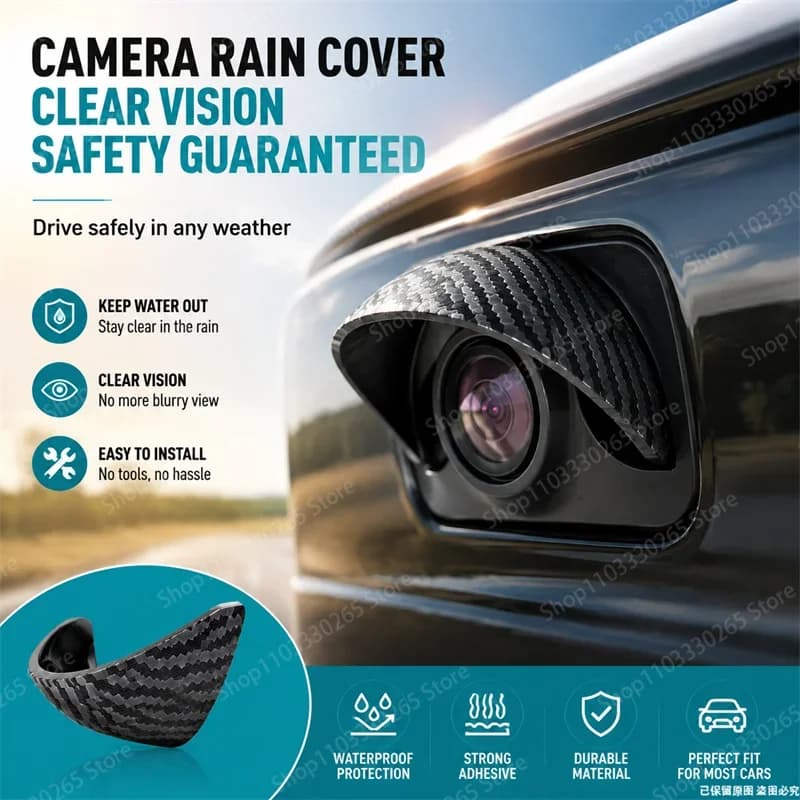 Carbon Fiber Textured Rain Cover, Waterproof Sun Visor, Self-adhesive Protective Cover for Car Rearview and Reverse Camera