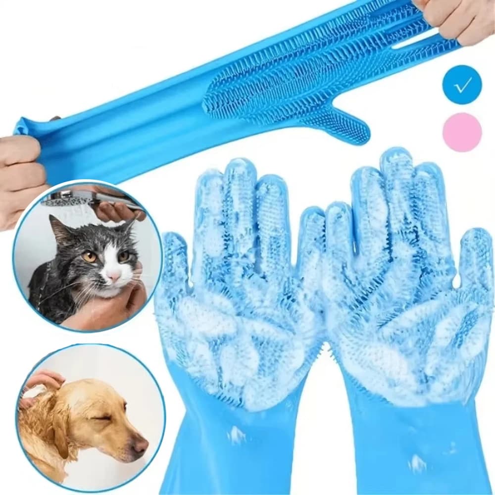 Guanto per toelettatura animali domestici, per bagno e massaggio, in silicone, per la rimozione dei peli, per cani e gatti, strumento per la pulizia e il lavaggio piatti