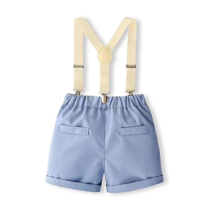 Summer suits for kids Short sleeve shirts with bow tie Solid color Top Shorts with straps Set of 2-piece gentleman's dresses
