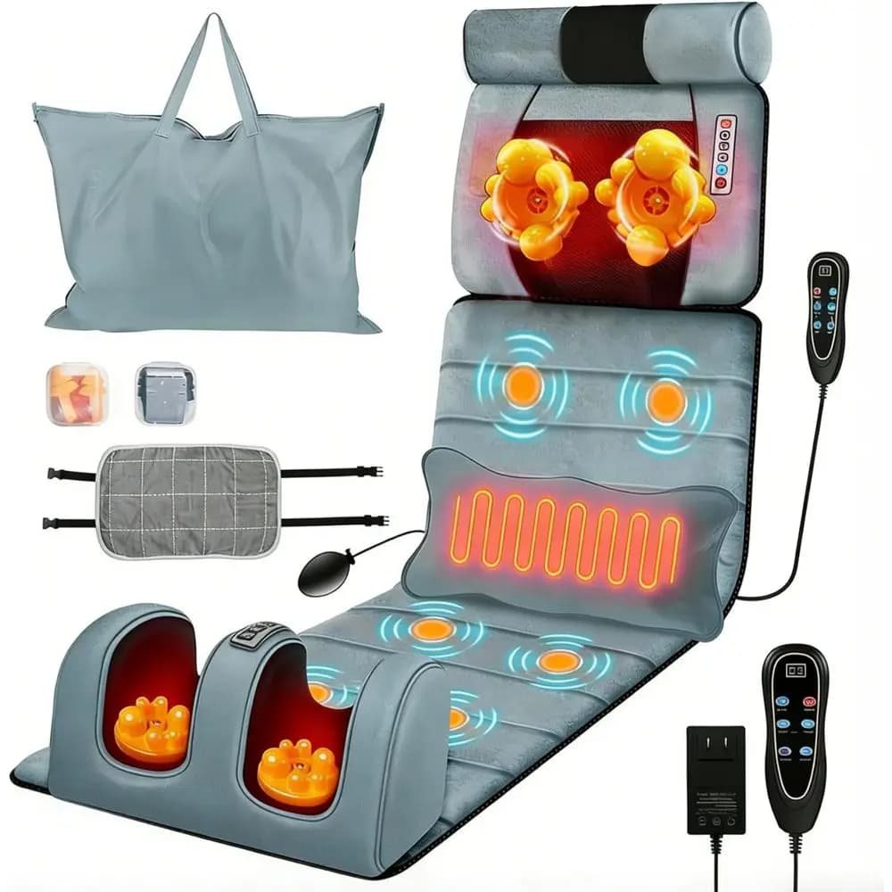 Full Body Massage Mat with Heat,Electric Massage Pad for Back, Neck,Foot Lumbar Support,3 Heated Levels 10 Vibrating Nodes W/Hea