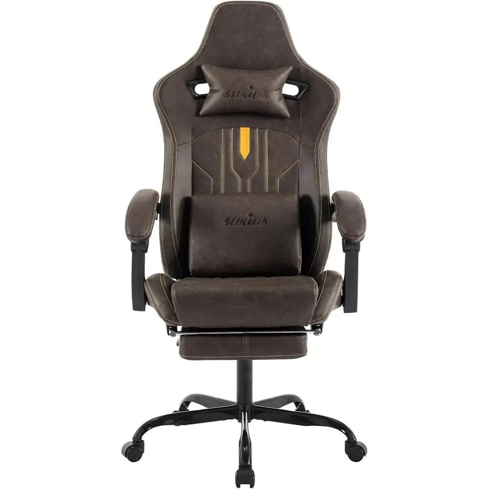 Sedia da Gaming Ergonomica con Cuscino Lombare Massaggiante, Reclinabile Regolabile per Videogiochi e Ufficio, in Pelle PU per Adulti