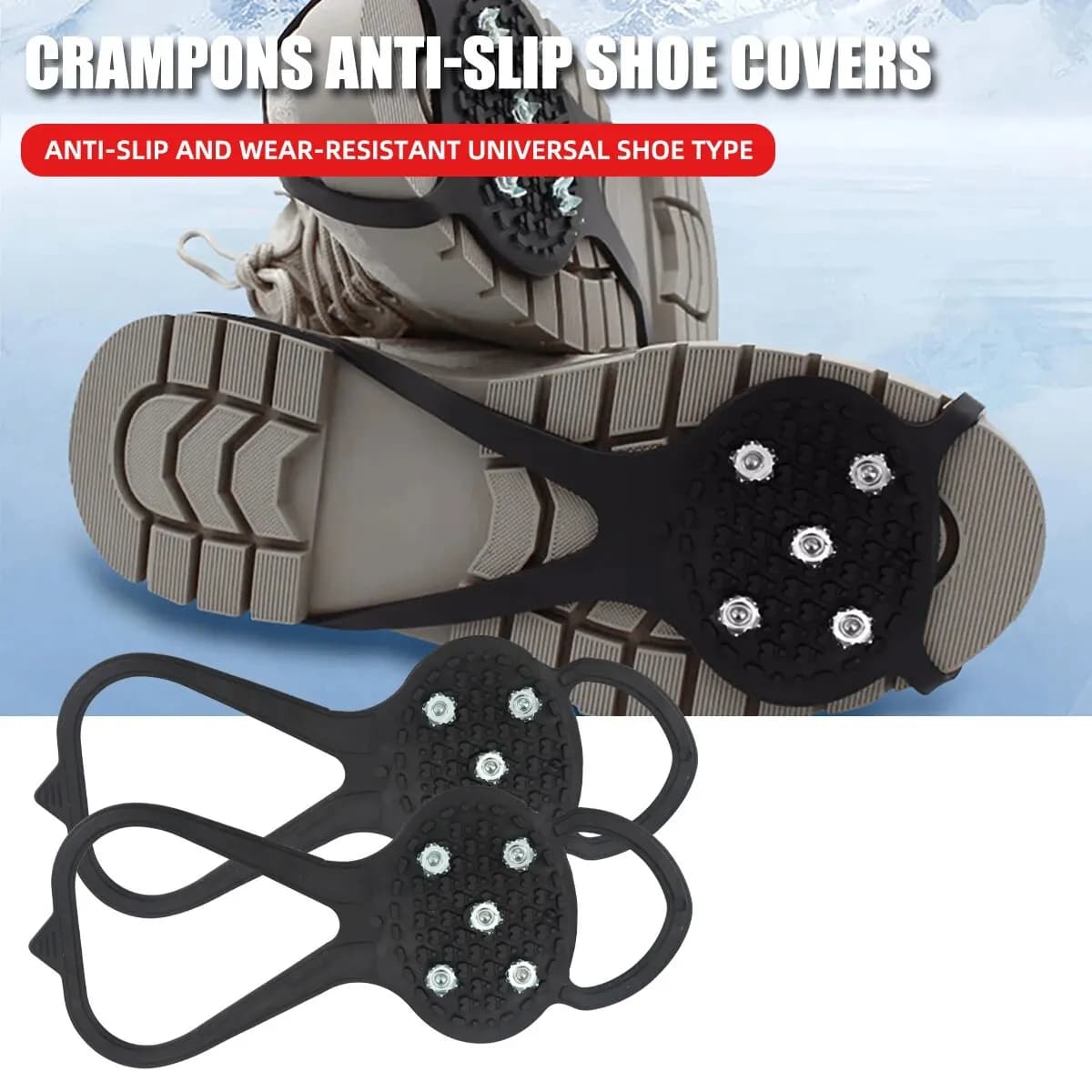 1 paio 5 borchie antiscivolo ghiaccio neve campeggio scarpe da passeggio stivali di sicurezza invernali ramponi da arrampicata professionali universali