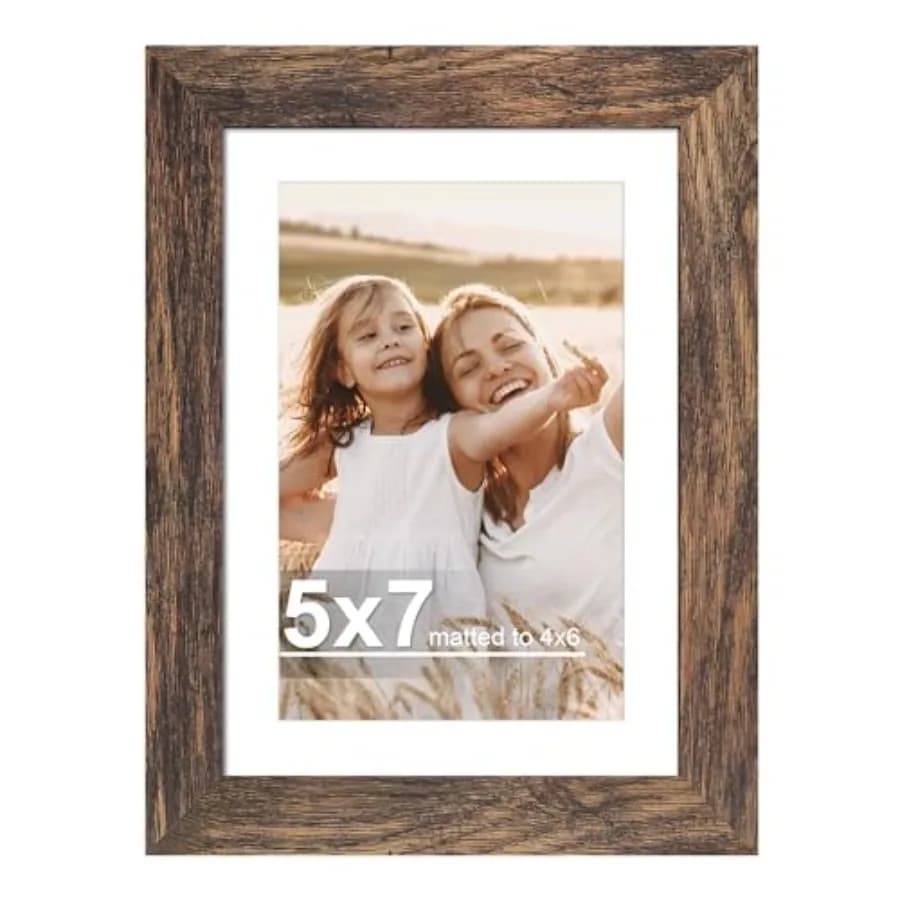 5x7 Picture Frame with Glass, Display Pictures 4x6 with Mat or 5 x 7 without Mat - Wall and Tabletop, 5 by 7 Photo Wooden Frame