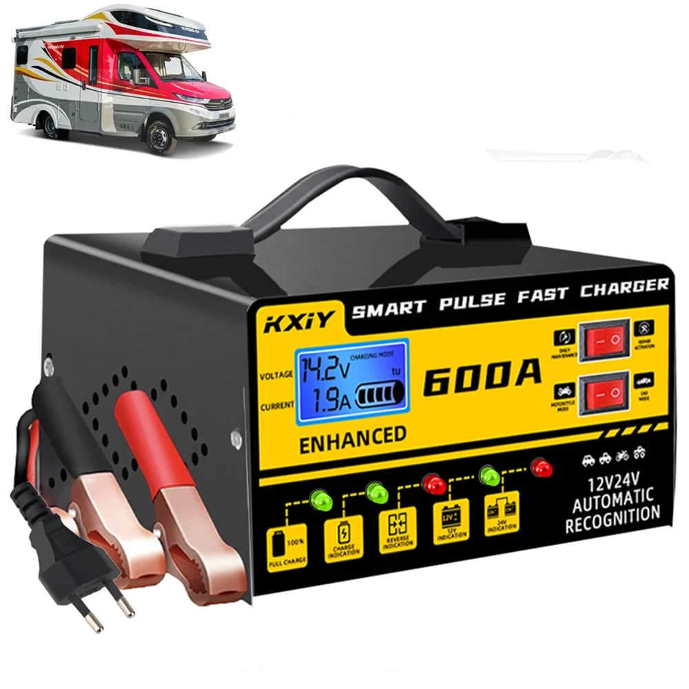 Auto RV Truck Smart Trailer Intelligent Charger Voltage Detection Impulse Repair 12V 24V 600A Multifunctional