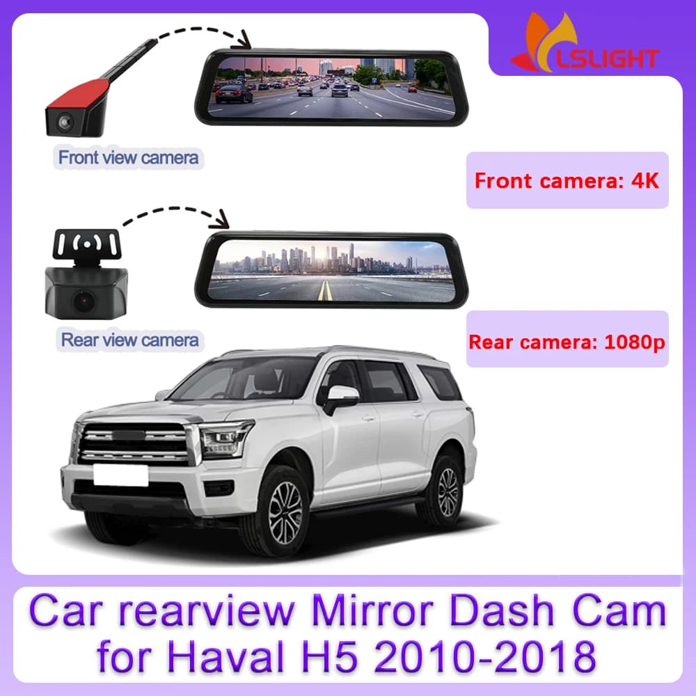 Specchietto Retrovisore per Auto con Dash Cam da 9,66 Pollici per Haval H5 2010-2018, Schermo Touch IPS 4K + 1080P con Telecamera Anteriore e Posteriore