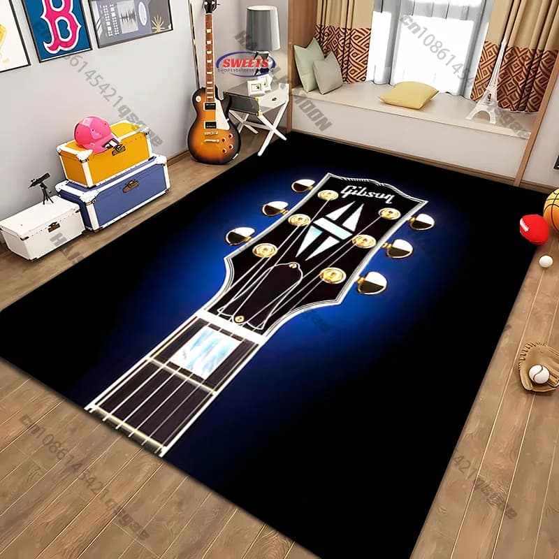 Tappeto stampato con motivo chitarra G-Gibs0n di 15 dimensioni, porta d'ingresso della camera da letto del soggiorno Tappetino per divano di grandi dimensioni Regali di spedizione veloce