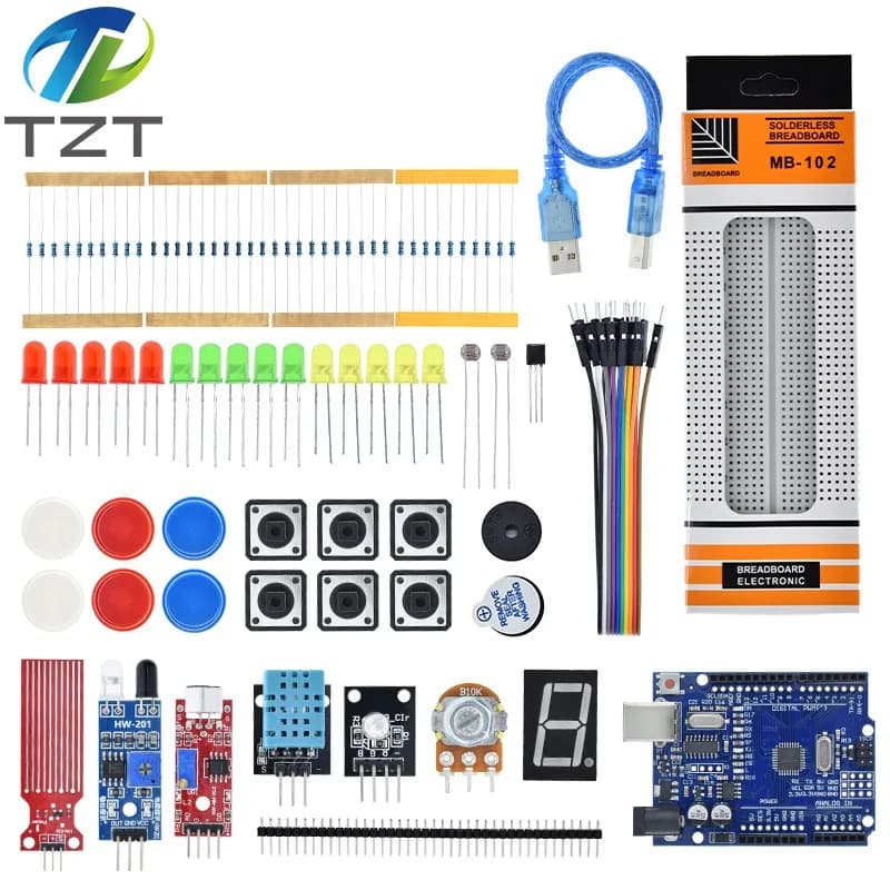Starter Kit for Arduino UnoR3 Breadboard Basic simple learning KIT, Sound/Water Level/Humidity/Distance detection, LED Control