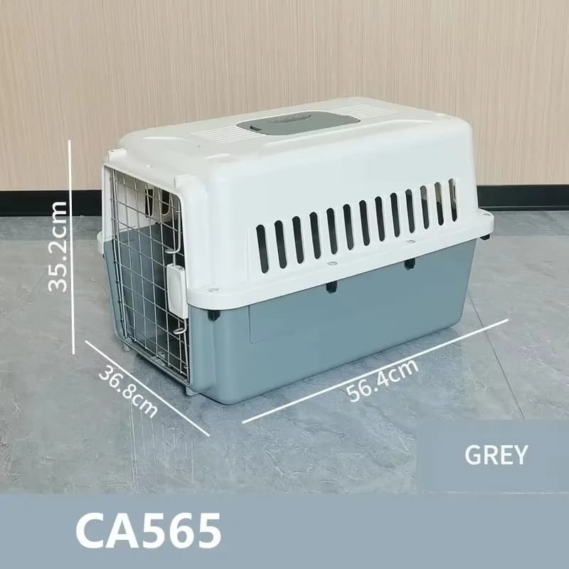 cat cage Grey CA565 Stackable PP Plastic Kennel With Wheels Metal Door Airline Approved Pet Carrier IATA Compliant Dog Cat Trave