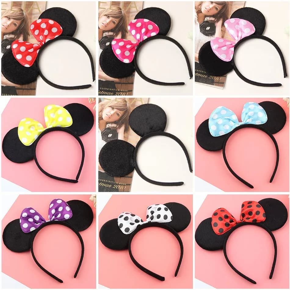 Fascia per capelli con orecchie da topo per ragazza Accessori per feste da principessa per bambini Fascia per capelli con puntini Bowknot per bambini Fascia per capelli di Natale di compleanno di Halloween