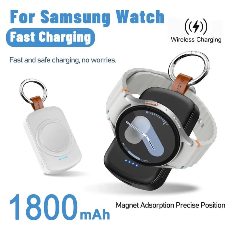 Portable 1800mAh Magnetic Wireless Watch Charger for Samsung Galaxy Watch 8/7 Classic 5/4 Pro/3 Active USB Type C Fast Charging