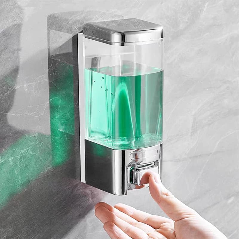 Dispenser di Sapone a Pressione Manuale Perforato, Montaggio a Parete Senza Tracce, Bottiglia per Disinfettante, Dispenser di Sapone Trasparente per Bagno