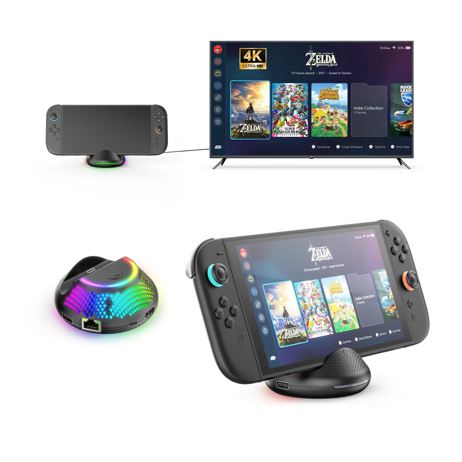JYS-NS2289 Convertitore TV 4K per Switch 2, docking station 5 in 1 con uscita da 60 Hz ed effetti RGB