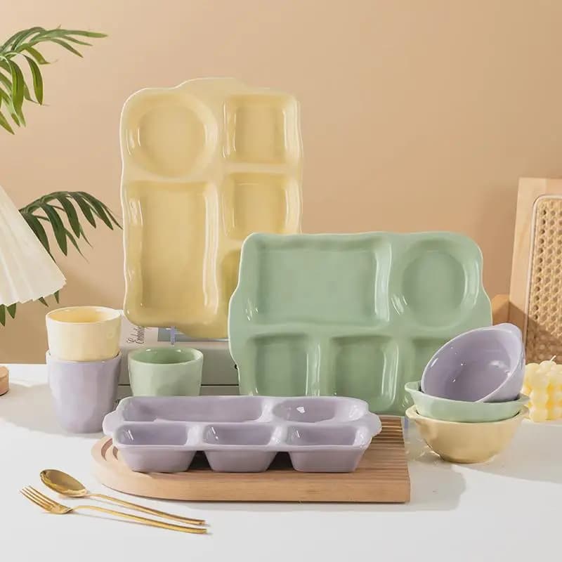Cerc Divided Plate for Slimming Diet, Domestic Use, Rectangular Tray with Separate Parts for Newborn and Adult Food...