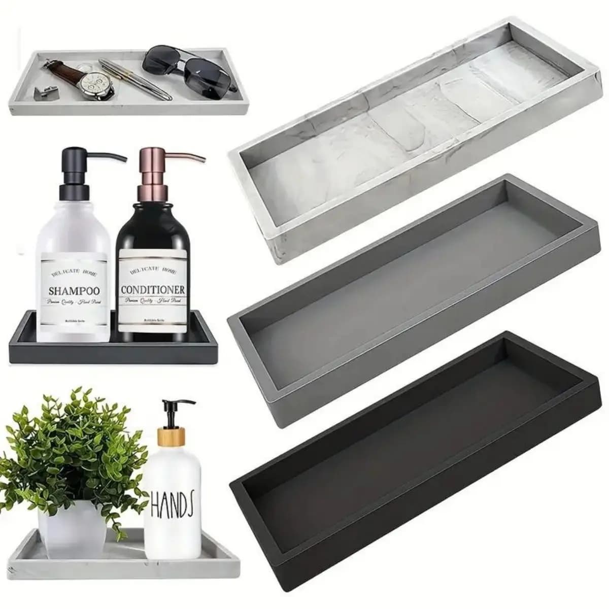 Silicone tray for bathroom countertops, tray for hand disinfecting shampoos, jewelry display tray for storing decorative objects