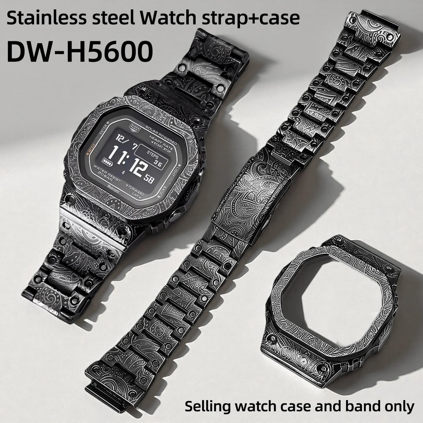 DW-H5600 Kit mod con incisione vintage per Casio G-SHOCK Small Square DW H5600 cassa con cinturino per orologio da uomo in acciaio inossidabile massiccio modificato