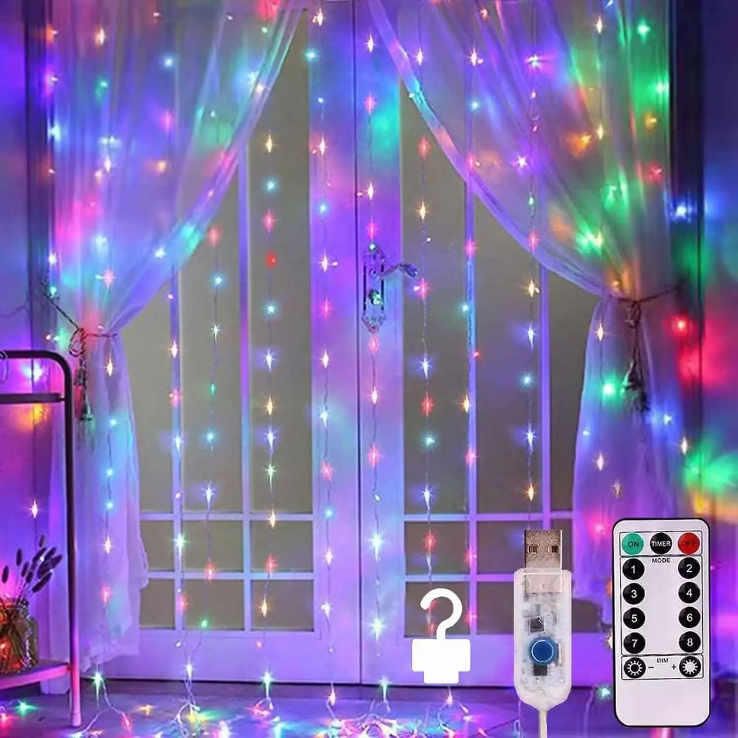Lucine per tende da 300 LED 8 modalità Luci scintillanti per interni con finestra remota per camera da letto Decorazione da parete per feste di nozze Natale