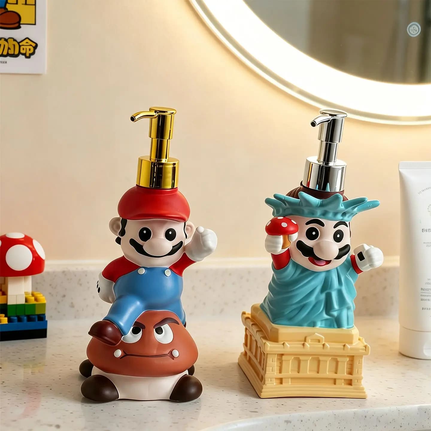 Cartoon Game Character Mario Soap Dispenser, Bathroom Hand Sanitizer Refill Bottle, Creative Desktop Ornament