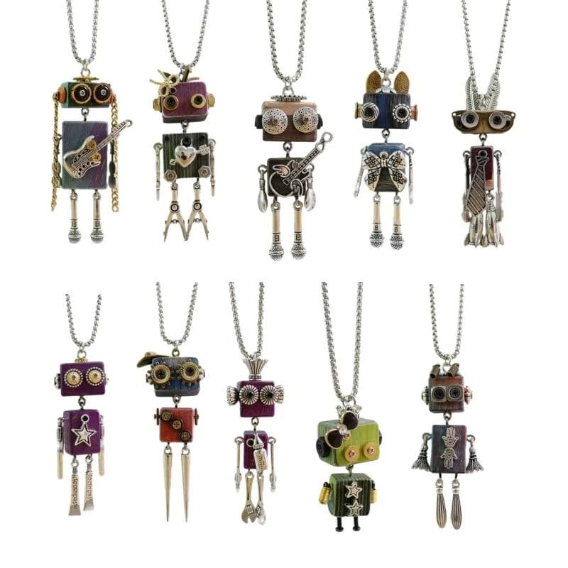 T4MD DIY Wooden Block Robot Necklace Stylish Clavicle Chain Adjustable Length Chokers Unisex Punk Collarbone Chain Adorment