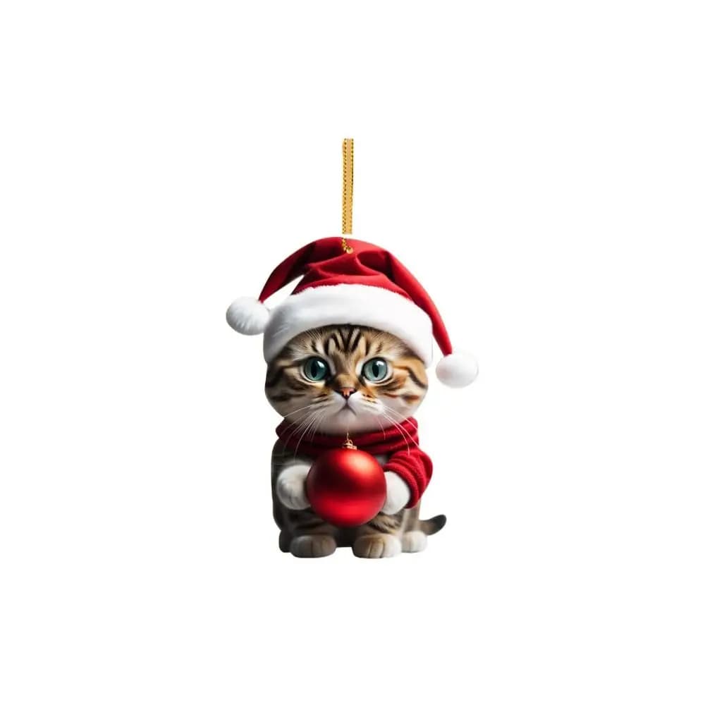 2D Christmas Cat Ornaments Decorative Cartoon Cartoon Cat Car Pendant 8cm Hanging Christmas Tree Hanging Pendant Xmas
