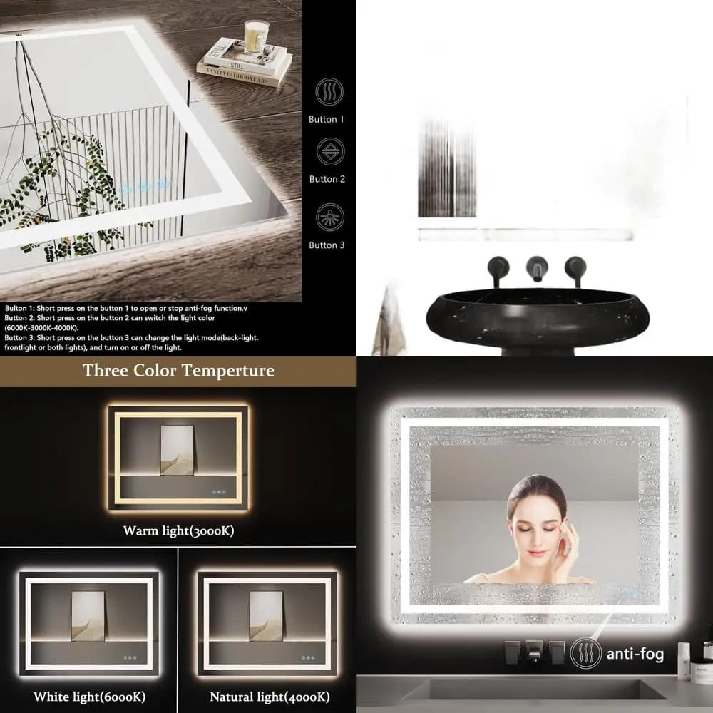 Specchio da Bagno Illuminato a LED 24x36 Pollici con Funzione Antiappannamento, Certificato UL, Retroilluminato e Illuminato Frontalmente